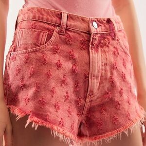 Free People Mixed Emotions Summer Distressed Coral High Rise Cheeky Short
